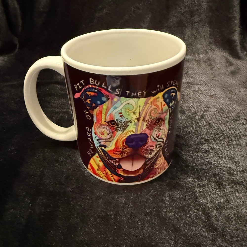 Dean Russo Pit Bulldog Coffee Cup "Beware Pit Bulls They Will Steal Your Heart" - Picture 2 of 6